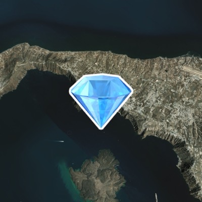 A blue gem on satellite terrain of Santorini